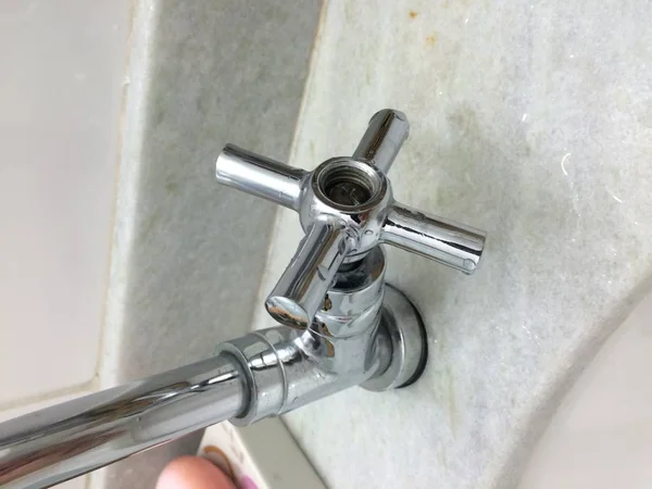 Detail of a silver faucet — Stock Photo, Image