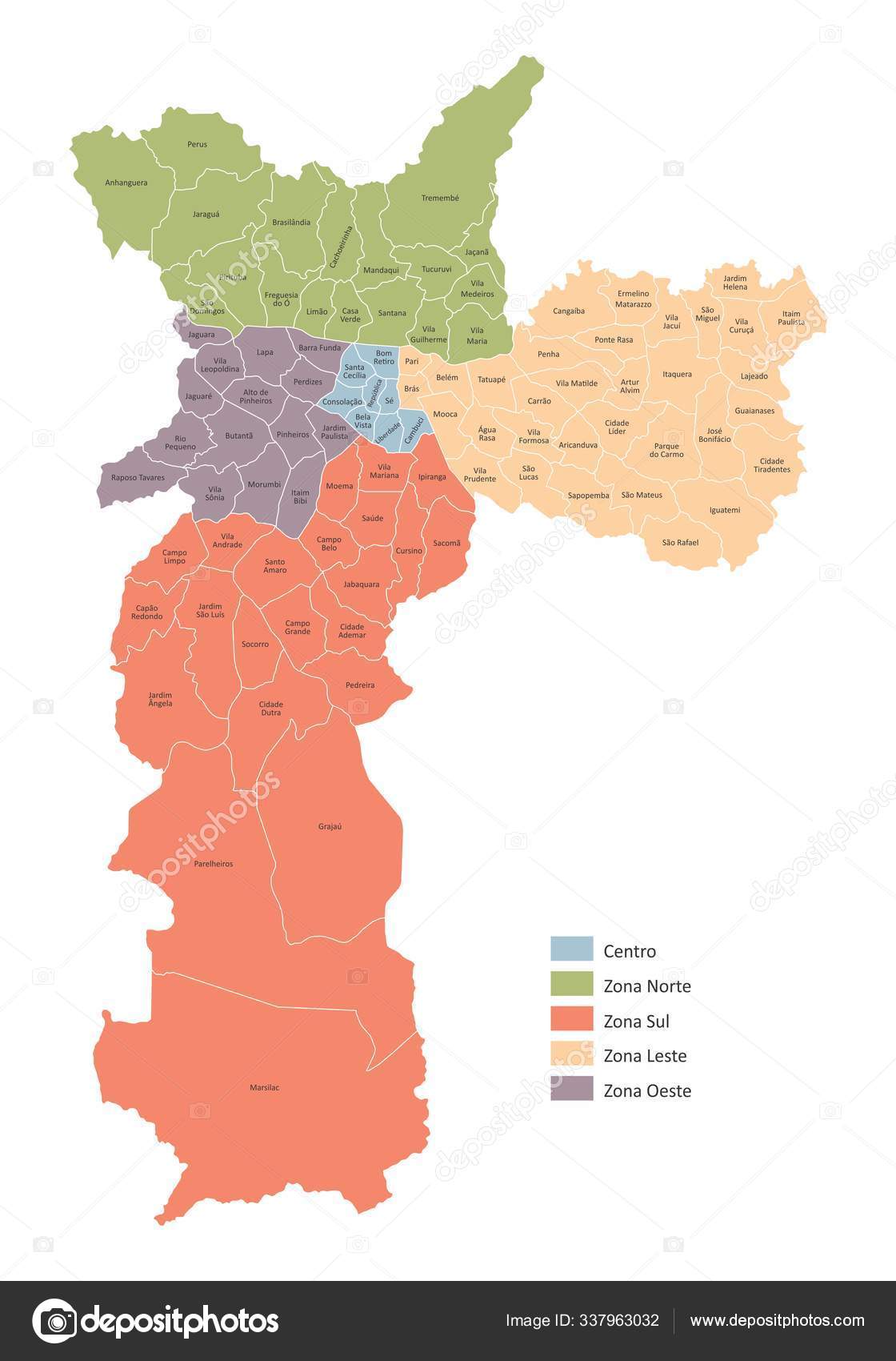 Mapa colorido de portugal com regiões e principais cidades ilustração em  vetor