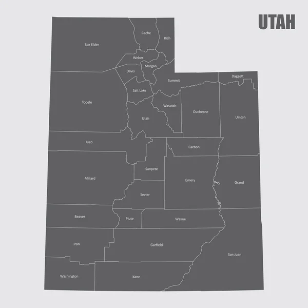 Mappa Delle Contee Dello Stato Dello Utah Con Etichette — Vettoriale Stock