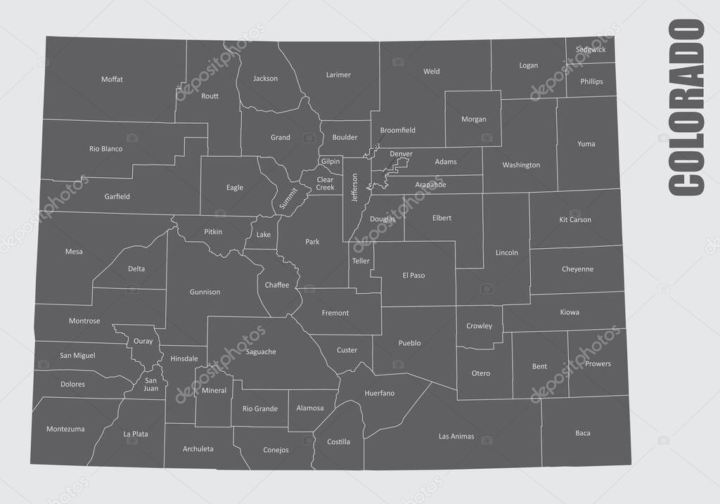 The Colorado State counties map with labels