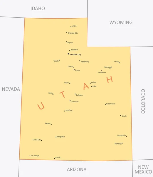犹他州与一些主要城市的地图 — 图库矢量图片