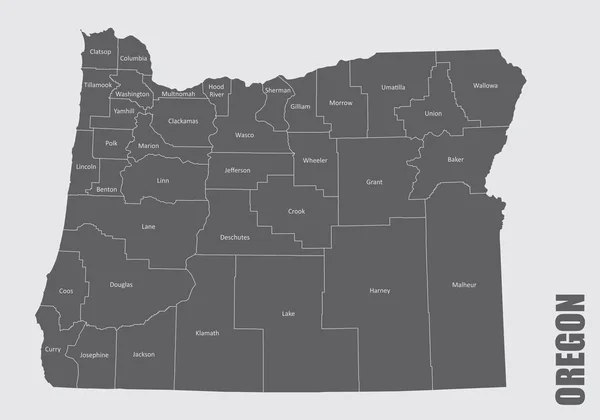 Mapa dos condados do Estado do Oregon —  Vetores de Stock