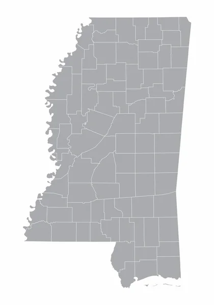 Mississippi State County Kaart Geïsoleerd Witte Achtergrond — Stockvector