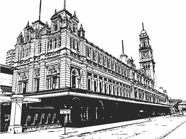 Ilustración Bocetos Blanco Negro Luz Railway Station — Vector de stock