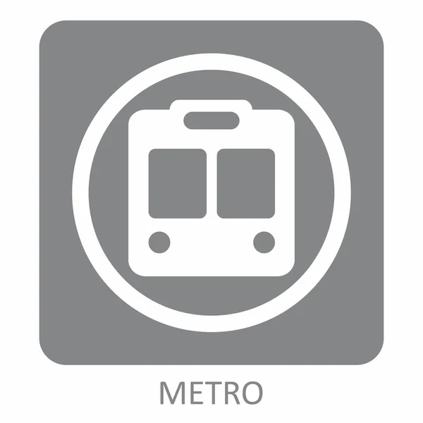 Eine Metro Ikone Auf Grauem Hintergrund Mit Etikett — Stockvektor