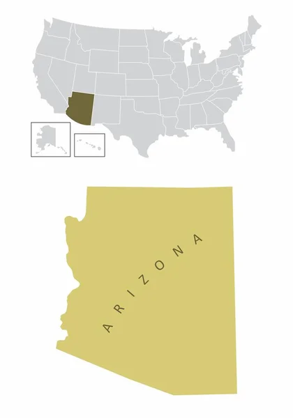 亚利桑那州地图图解及其在美国的位置 — 图库矢量图片