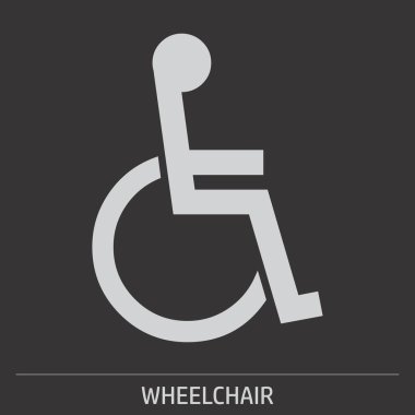 Gri arkaplanda etiketli tekerlekli sandalye simgesi çizimi