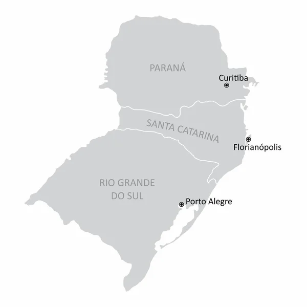 Mapa Región Sur Brasil Con Las Principales Ciudades Aisladas Sobre — Vector de stock