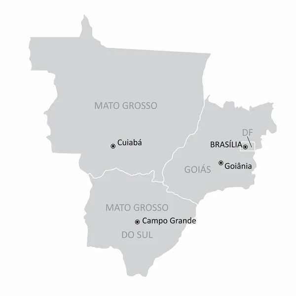 Karta Över Brasilien Centrum Västra Regionen Med Största Städerna Isolerade — Stock vektor