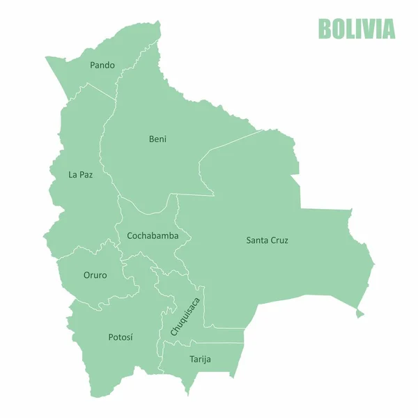 Boliviaanse Regio Kaart Met Etiketten Geïsoleerd Witte Achtergrond — Stockvector