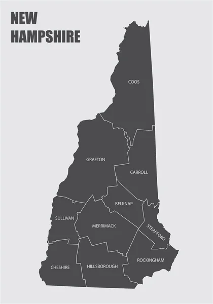 Карта округов штата Нью-Гэмпшир — стоковый вектор