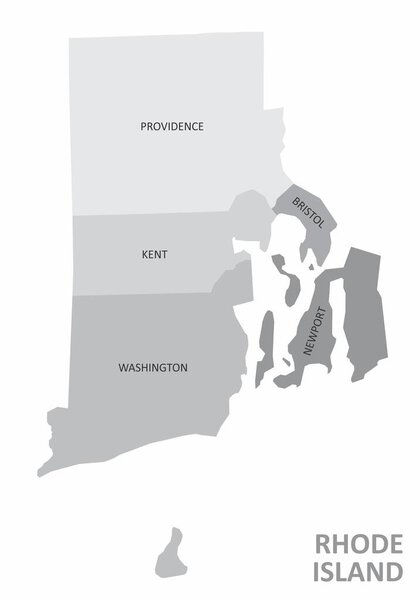 The grayscale map of the Rhode Island State and its counties with labels