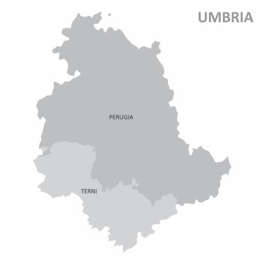 Beyaz arkaplanda etiketleri olan Umbria bölgesinin gri tonlu haritası