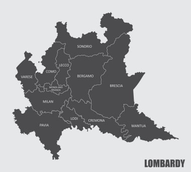 Etiketli Lombardy bölgesinin gri haritası