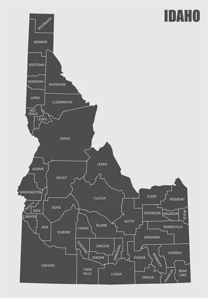 Mapa Estado Idaho Com Condados Seus Rótulos —  Vetores de Stock