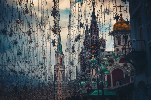 New Year Garlands Red Square Moscow Russia — Stock Photo, Image