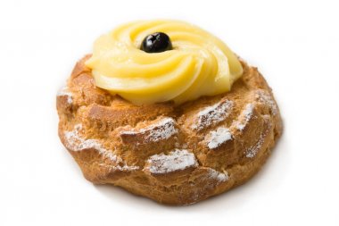 San Giuseppe Zeppola, tipik börek Pasta krema ile doldurulmuş Napoli, İtalya'nın geleneksel gıda