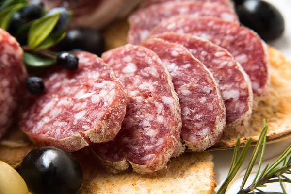 Slices Italian Pork Salami Called Cacciatore — Stock Photo, Image