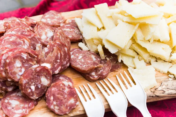 Sliced Sausage Cheese Close — 스톡 사진