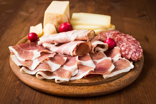 Dish Italian Salami Ham Cheeses — Stock Photo, Image