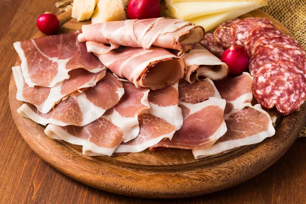 Dish Italian Salami Ham Cheeses — Stock Photo, Image