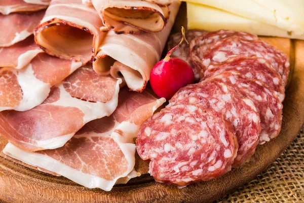 Dish Italian Salami Ham Cheeses — Stock Photo, Image