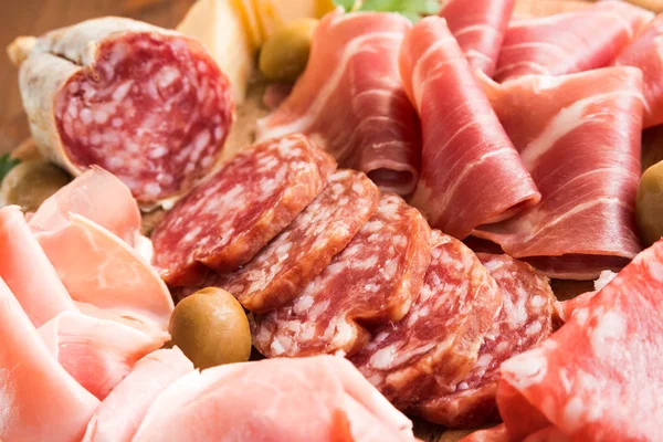 Plakjes Salami Van Varkensvlees Ham Italiaanse Keuken — Stockfoto