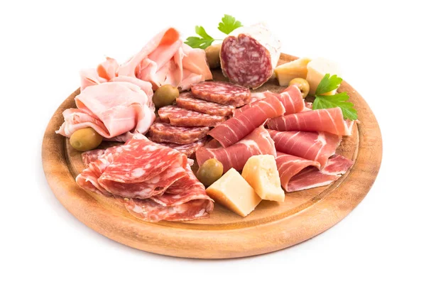 Chopping Board Italian Meats Cheeses — Stock Photo, Image