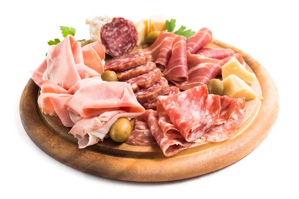 Platter Prosciutto Cotto Ham Prosciutto Crudo Slices Salami Parmigiano Italian — Stock Photo, Image