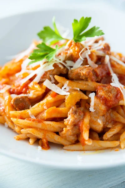 Dish Trofie Met Heerlijke Bolognese Saus Italiaans Eten — Stockfoto