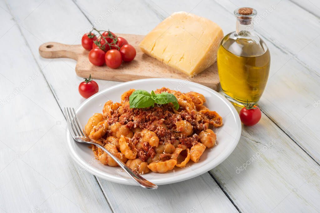 Dish of italian gnocchi pasta with bolognese ragu sauce, Italian Cuisine 
