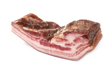 Dilimlenmiş Guanciale, bir çeşit salumi. Biberli domuz yanağından yapılmış. İtalyan yemeği. 