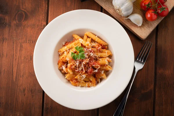 Piatto Deliziosa Pasta Con Salsa Bolognese Cucina Italiana — Foto Stock