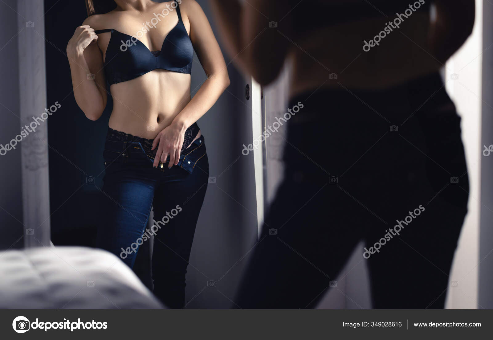 Sensual Seductive Sexy Woman Mirror Dark Erotic Woman Wearing Lingerie Stock Photo by ©terovesalainen 349028616