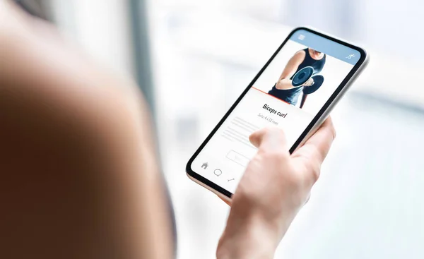 Tornatanítás App Telefonban Online Személyi Edző Vagy Videó Bemutató Mockup — Stock Fotó