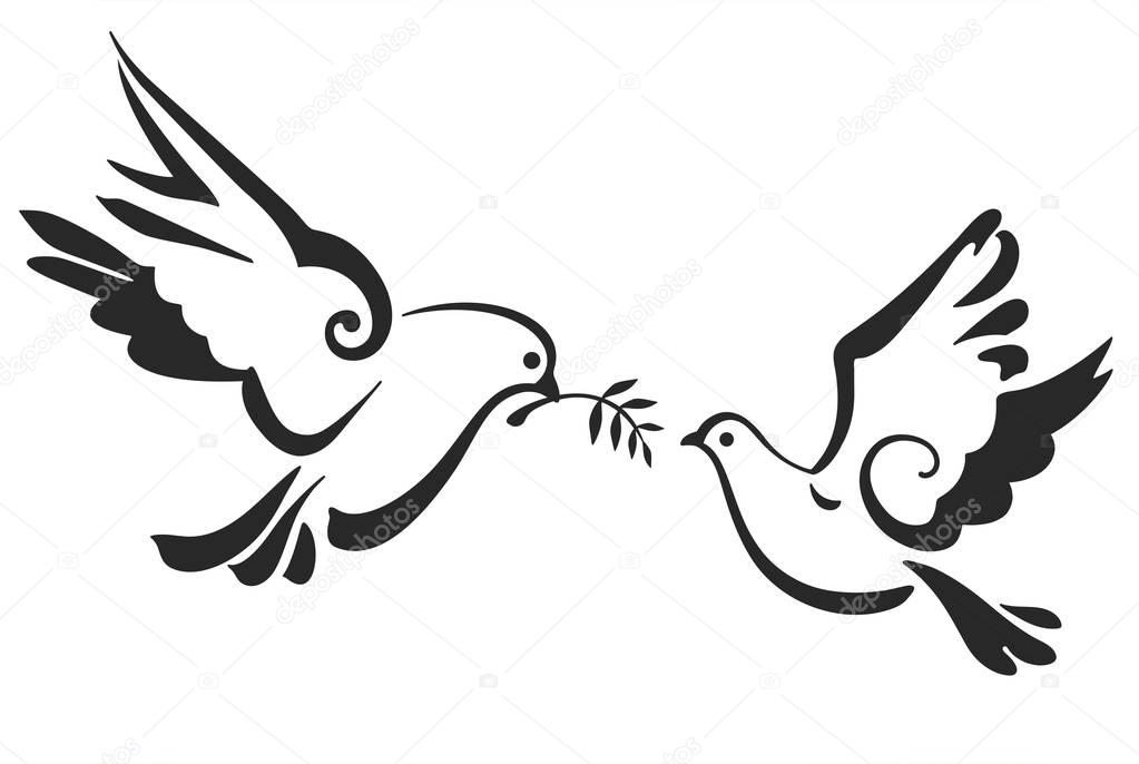 Vector Doves isolated on white. Peace Dove with olive branch