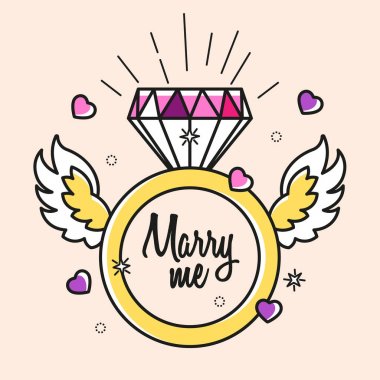 Diamond ring vector marry template. Abstract wedding card, declaration of love. clipart