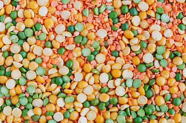Dried peas and lentils close-up. Background from a mixture of legumes.