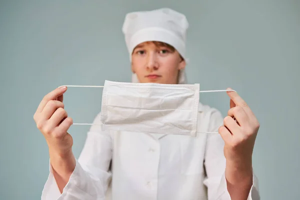 Maschera Viso Protezione Dalle Infezioni Nelle Mani Medico Concetto Medicina — Foto Stock