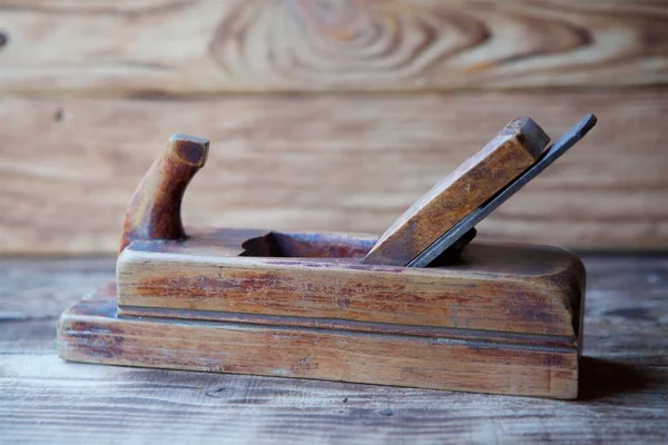 Working Vintage Tool Planers Lying Wooden Surface — Stock Photo, Image