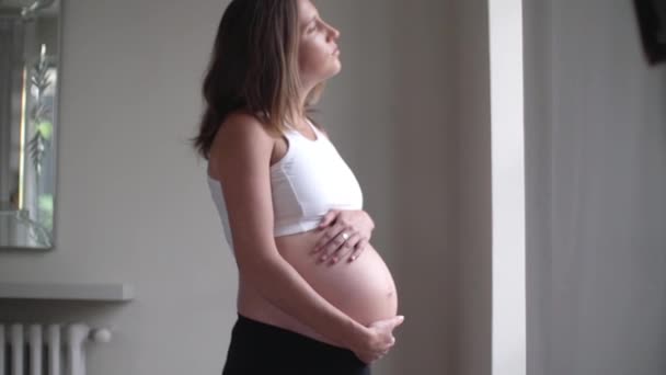 Pregnant woman touching her stomach — Stock Video