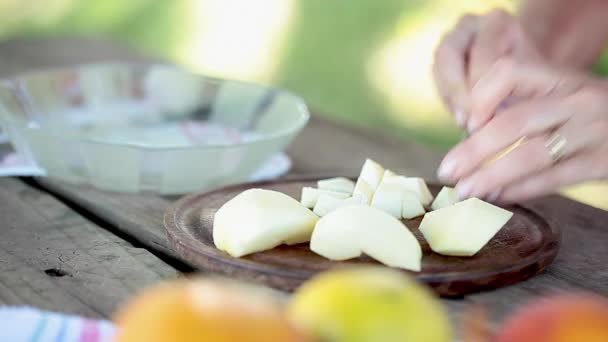 Mujer Rebanando manzana — Vídeo de stock