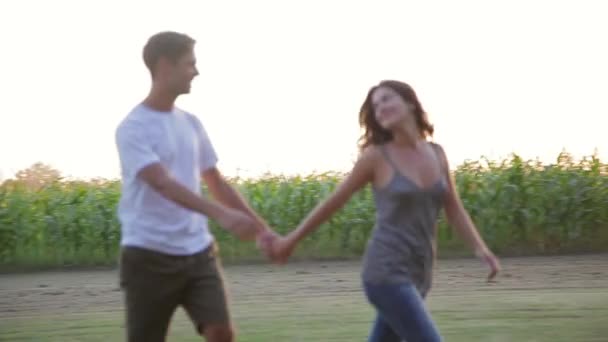 年轻夫妇在野外散步和手拉手 — 图库视频影像