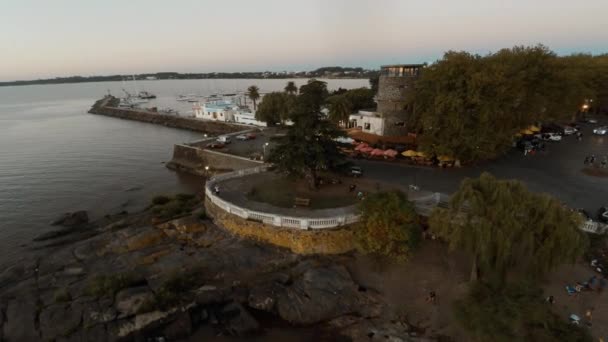 Aerial view of marina and restaurant — Stock Video