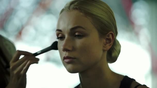 Make-up-Artist trägt Rouge auf — Stockvideo