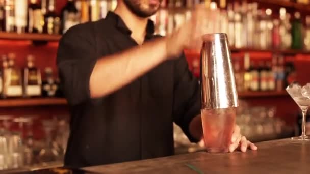 Bartender mixing cocktail — Stock Video