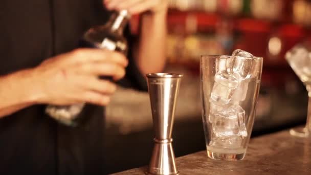 Bartender preparing cosmopolitan cocktail — Stock Video