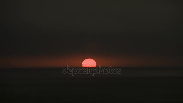 Röda solen sitter låg på horisonten — Stockvideo