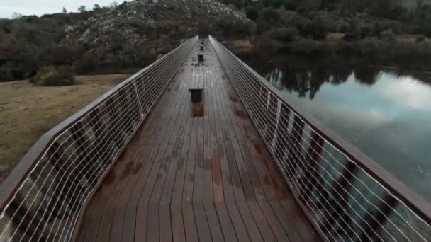 Vista aérea de la pasarela sobre el estanque — Vídeo de stock