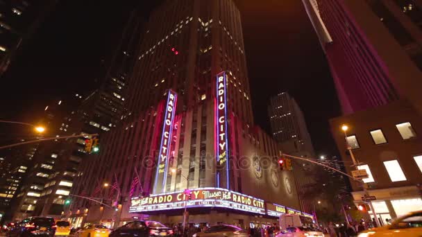 Éjszakai Kilátás Radio City Music Hall Midtown Manhattan New York Stock Videó